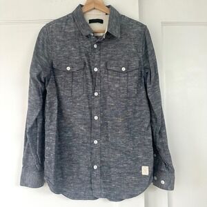 Dunderdon Mens Cotton Slub Button Down Shirt Grey  Long Sleeve medium